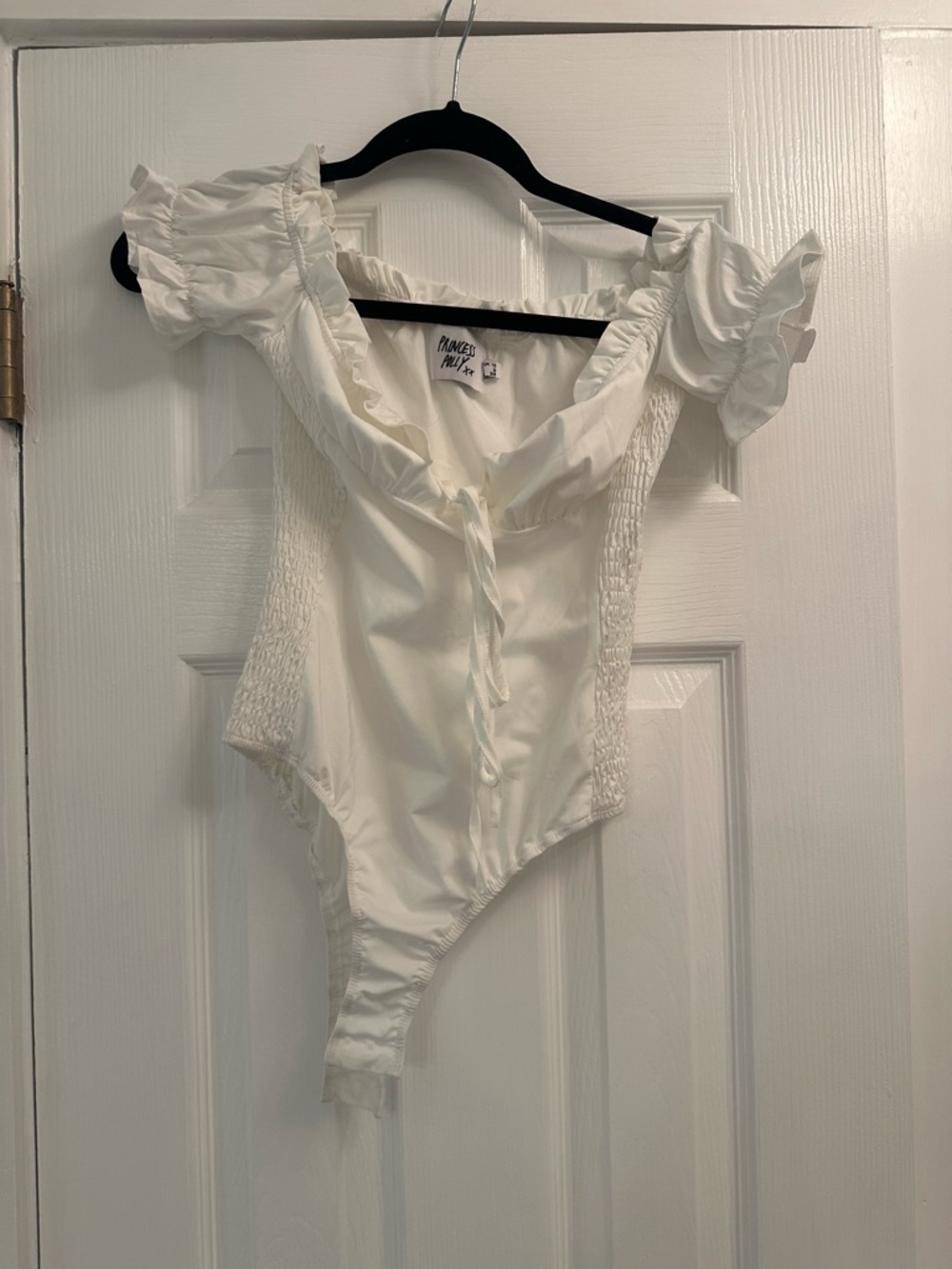 Princess Polly White Ruffled Off-Shoulder Bodysuit